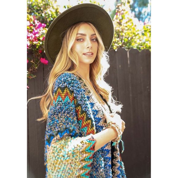 Colorful Cobalt Crochet Patterned Ruana - Picture 3 of 6